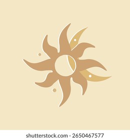 Isolated mystical sun and moon in trendy bohemian style on light background. Astrological boho illustration. Design element perfect for logo, prints, label or web.
