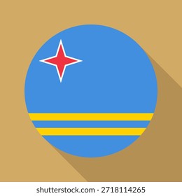 Isolated national flag of Aruba. Button flag of Aruba. Republic of Aruba circle flag colorful background vector illustration.