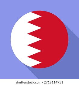 Isolated national flag of Bahrain. Button flag of Bahrain. Republic of Bahrain circle flag colorful background vector illustration.