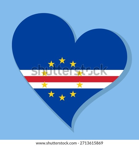 Isolated national flag of Cabo Verde. Love flag of The Republic of Cabo Verde. Cabo Verde heart-shaped flag vector illustration color background.