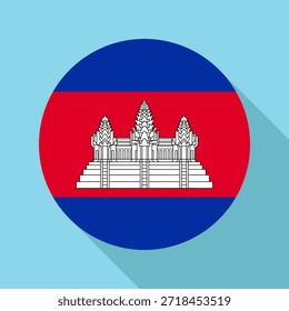Isolated national flag of Cambodia. Button flag of Cambodia colorful background. Cambodia circle flag vector illustration.