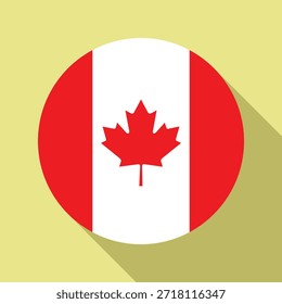 Bandeira nacional isolada do Canadá. Bandeira do Canadá Fundo colorido. Ilustração de vetor de bandeira circular do Canadá.