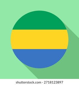 Bandera nacional aislada de Gabón. Bandera de Botón de Gabón Fondo colorido. Ilustración vectorial de bandera del círculo de Gabón.