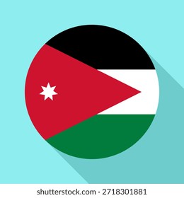 Bandera nacional aislada de Jordania. Bandera de Botón de Jordania Fondo colorido. Ilustración vectorial de la bandera del círculo de Jordania.