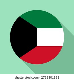 Bandeira nacional isolada do Kuwait. Bandeira do Kuwait Fundo colorido. Ilustração do vetor da bandeira circular do Kuwait.