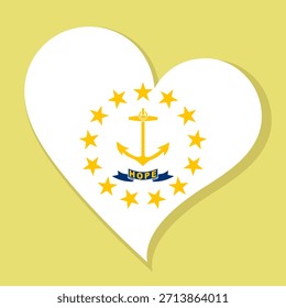 Isolierte Nationalflagge der Insel Rhode. Liebesflagge des Staates Rhode Island. America Rhode Island herzförmige Flagge, Vektorgrafik, Farbhintergrund.
