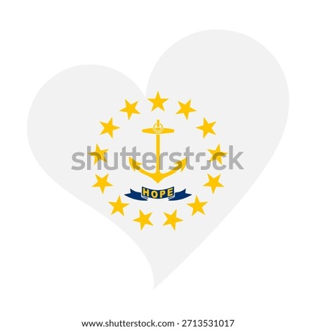 Isolated national flag of State of Rhode Island. Love flag of Rhode Island state. America Rhode Island heart-shaped flag vector illustration.
