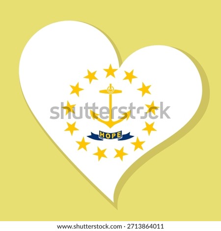 Isolated national flag of State of Rhode Island. Love flag of Rhode Island state. America Rhode Island heart-shaped flag vector illustration color background.