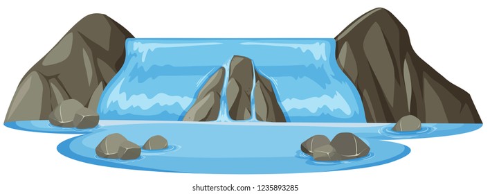 Isolated natural waterfall white background illustration