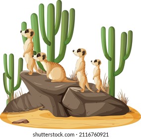 Isolated nature scene with meerkat family  illustration