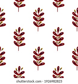 Isolated nature seamless pattern with maroon branches ornament. Botanic simple backdrop. Doodle print. Designed for fabric design, textile print, wrapping, cover. Vector illustration.