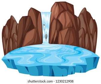Isolated nature waterfall landscape illustration