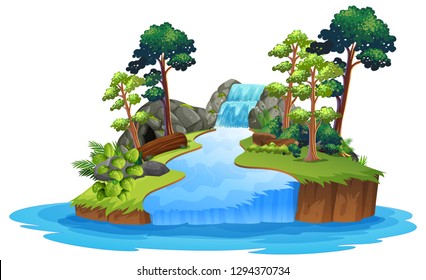 Isolated nature waterfall on white background illustration