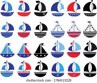 Isolated Nautical Sailing Boats Vector Illustrations 