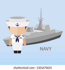Isolated navy cartoon vector  and war ship