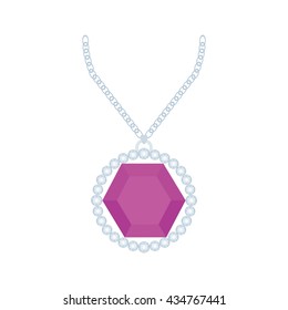 Isolated necklace with a purple jewel on a white background
