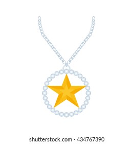 Isolated necklace with a star shaped jewel on a white background