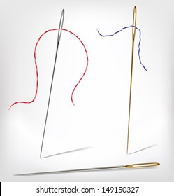 Isolated needles with thread. Vector illustration