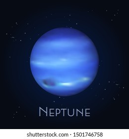Isolated Neptune icon. Farthest planet in solar system. Realistic blue sphere in galaxy or space, universe. Sign for planetarium or astronomy symbol, celestial cartoon object.Outer space and celestial