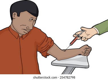 Isolated nervous Black man getting a blood test