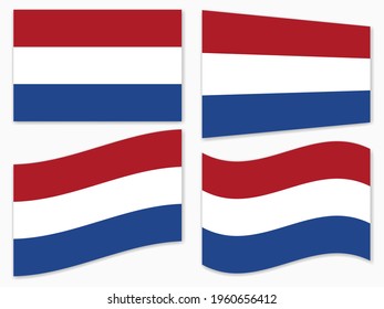 aisló el conjunto de banderas neerlandesas ondeando por las formas del viento, elemento para icono, etiqueta, pancarta, botón, etc. vectorial.