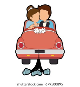 isolated newlywed couple car