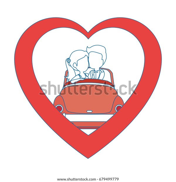 isolated newlywed couple\
car