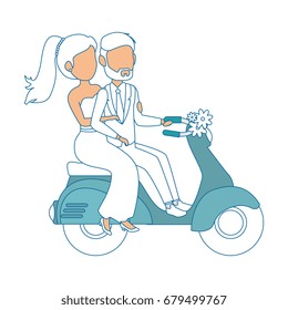 isolated newlywed couple motorcycle