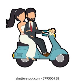 isolated newlywed couple motorcycle