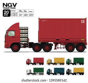 Isolated NGV semi trailer truck 20 ft on transparent background