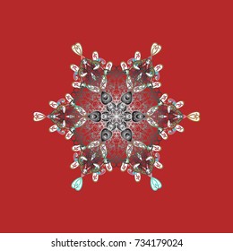 Isolated nice snowflakes on colorful background.Vector illustration. Snowflakes radial red, gray and white colors.