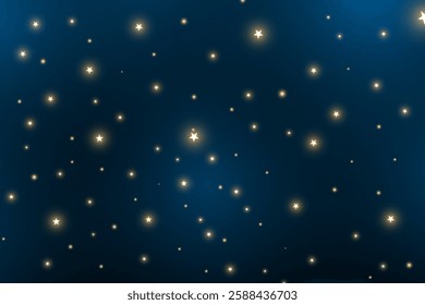 Isolated night sky abstract background design vector. Sky night background design with glowing stars in the sky. Dark galaxy background design with star and glow light effect. 