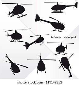 isolated nine  helicopter silhouettes at flight vector illustration