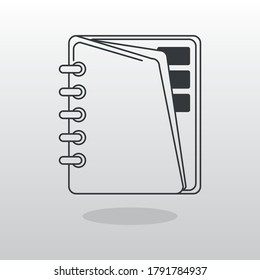 Icono abstracto de bloc de notas aislado medio abierto