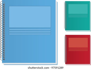 Isolated notebooks.  Green, blue and red.