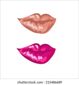 Isolated nude and pink lips on white background. Vector illustration