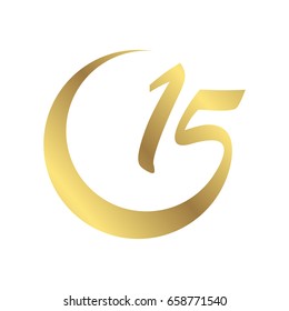 isolated number 15 with gold color icon