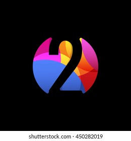 Isolated number 2 in a colorful circle on the black background. Numerology element. Arithmetic two symbol. Calculator sign. 2nd calendar date.