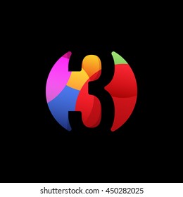 Isolated number 3 in a colorful circle on the black background. Numerology element. Arithmetic three symbol. Calculator sign. 3rd calendar date.