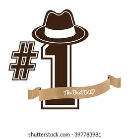 Isolated number with a hat and a ribbon with text for father's day celebrations