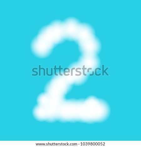 isolated number two symbol cloud form on blue sky background,cute vector illustration