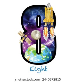 isolated numeric with cute space boy illustration