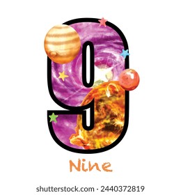 isolated numeric with cute space boy illustration