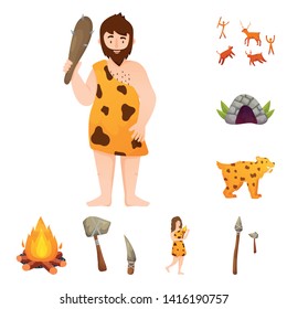 Isolated object of age and stone icon. Set of age and primitive stock vector illustration.
