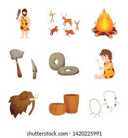 Isolated object of age and stone sign. Set of age and primitive stock vector illustration.