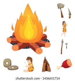 Isolated object of age and stone sign. Set of age and primitive vector icon for stock.