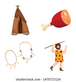 Isolated object of age and stone sign. Collection of age and primitive stock vector illustration.