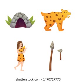 Isolated object of age and stone sign. Set of age and primitive vector icon for stock.