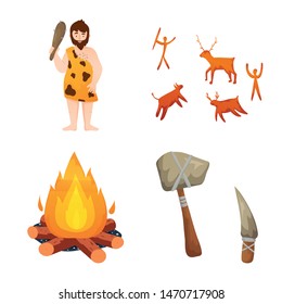 Isolated object of age and stone sign. Collection of age and primitive vector icon for stock.