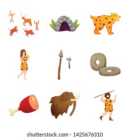 Isolated object of age and stone symbol. Set of age and primitive vector icon for stock.